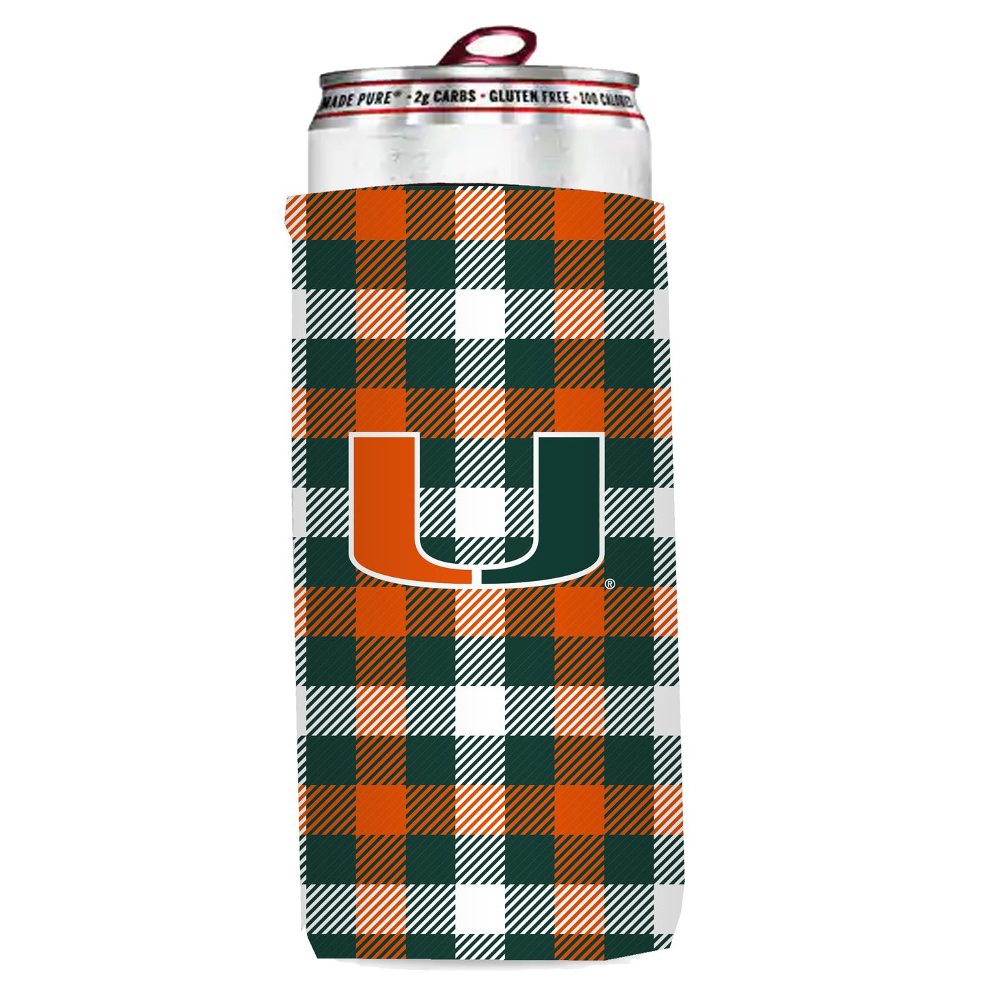 Miami Hurricanes Plaid Insulated Slim Can Sleeve