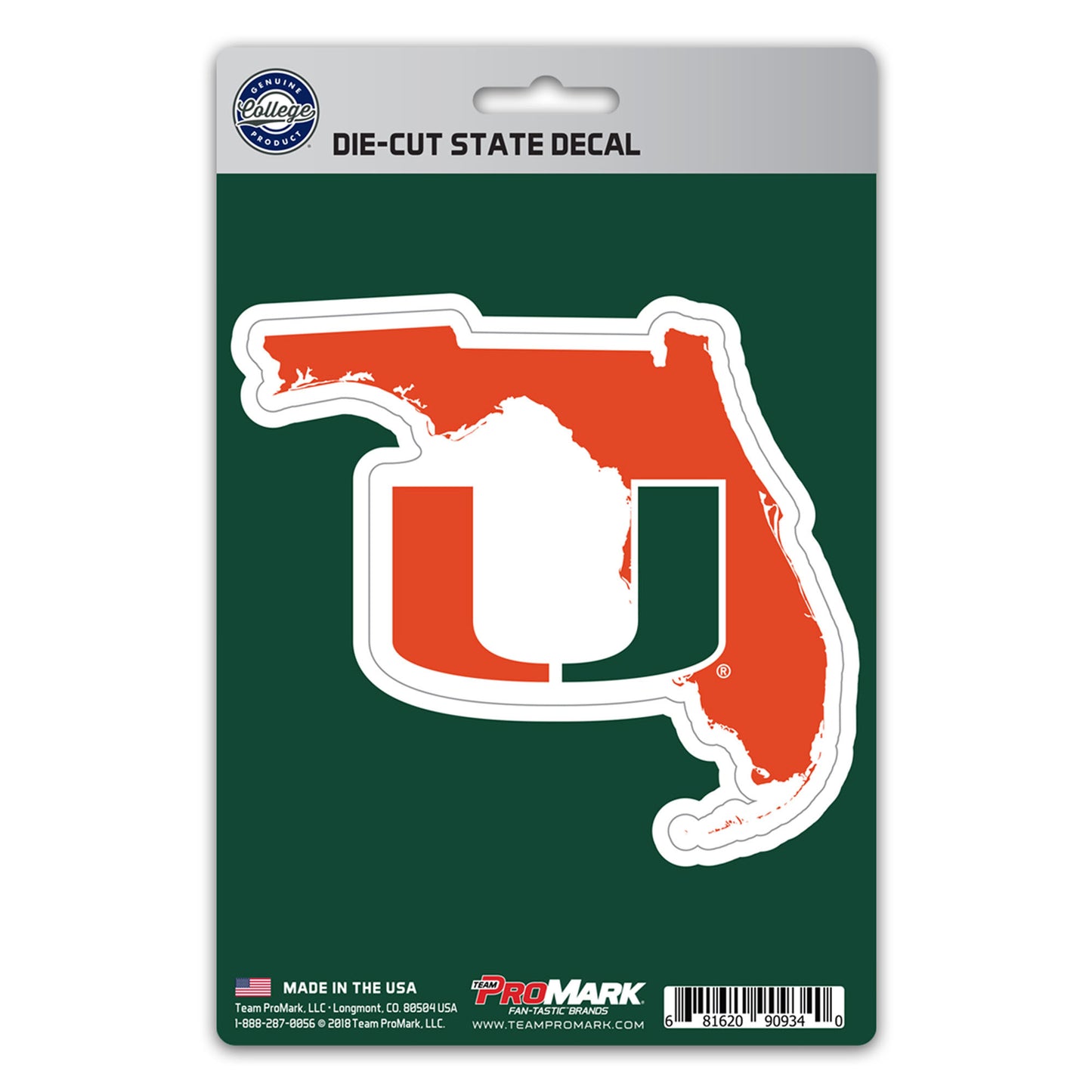University of Miami Hurricanes State Shape Decal