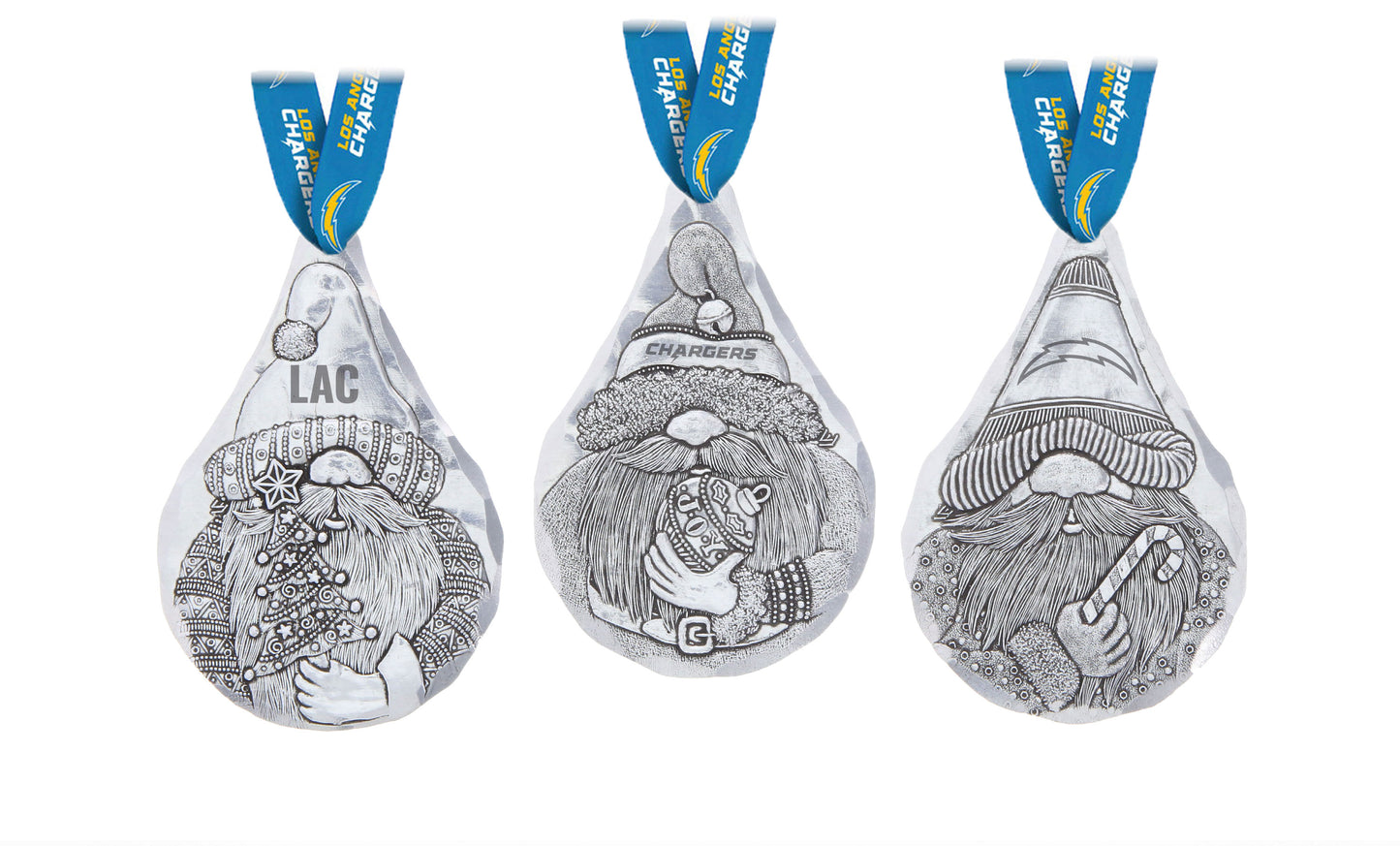 NFL Los Angeles Chargers 3-Piece Gridiron Gnomes Ornament Set
