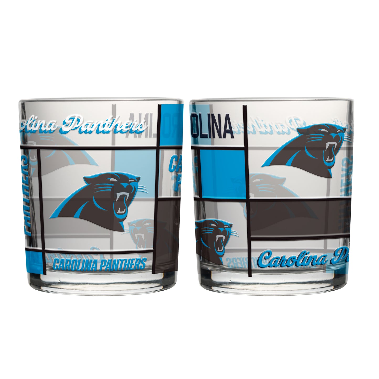 Carolina Panthers 12oz Quilted Stained Rocks Glass 2 Pck