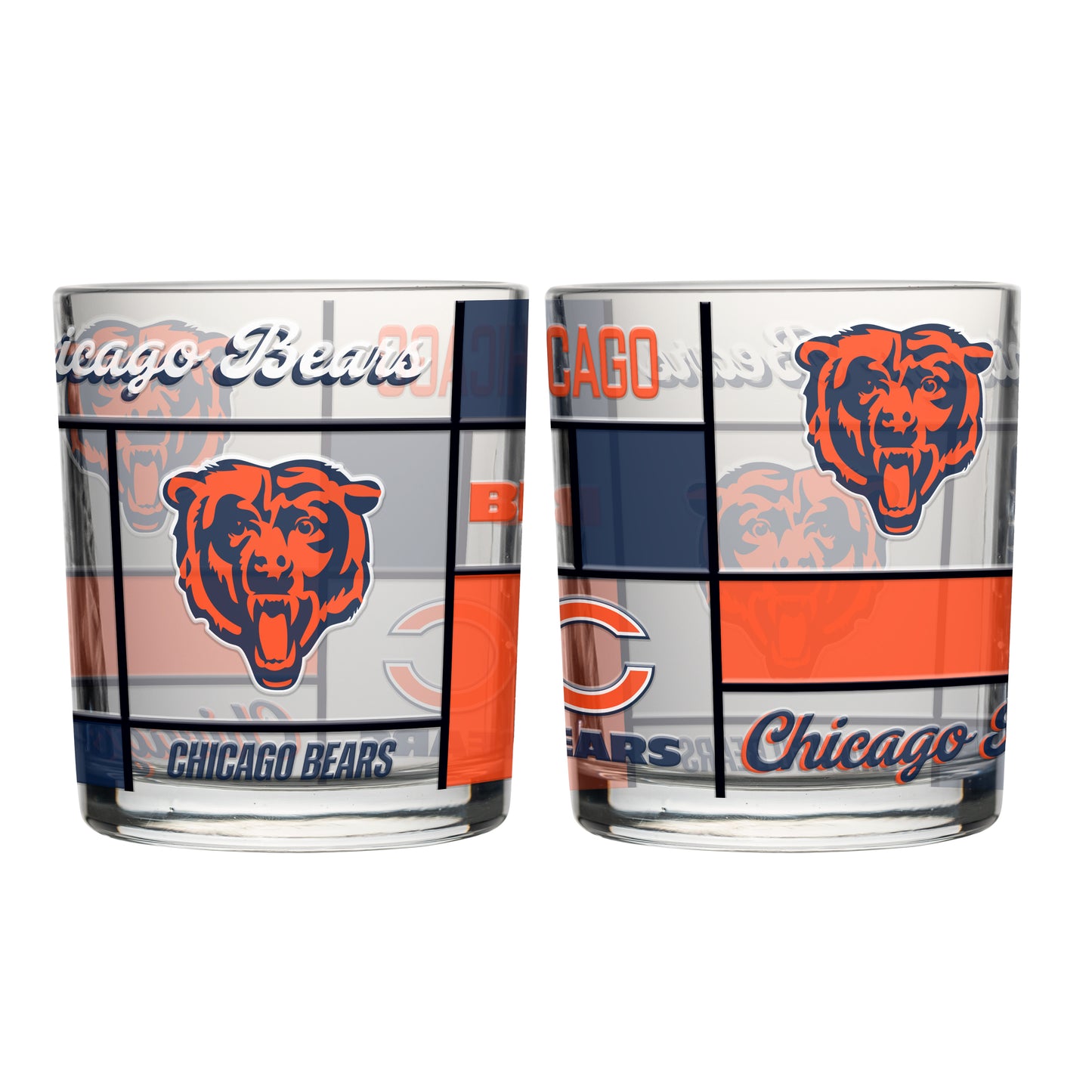 Chicago Bears 12oz Quilted Stained Rocks Glass 2 Pck