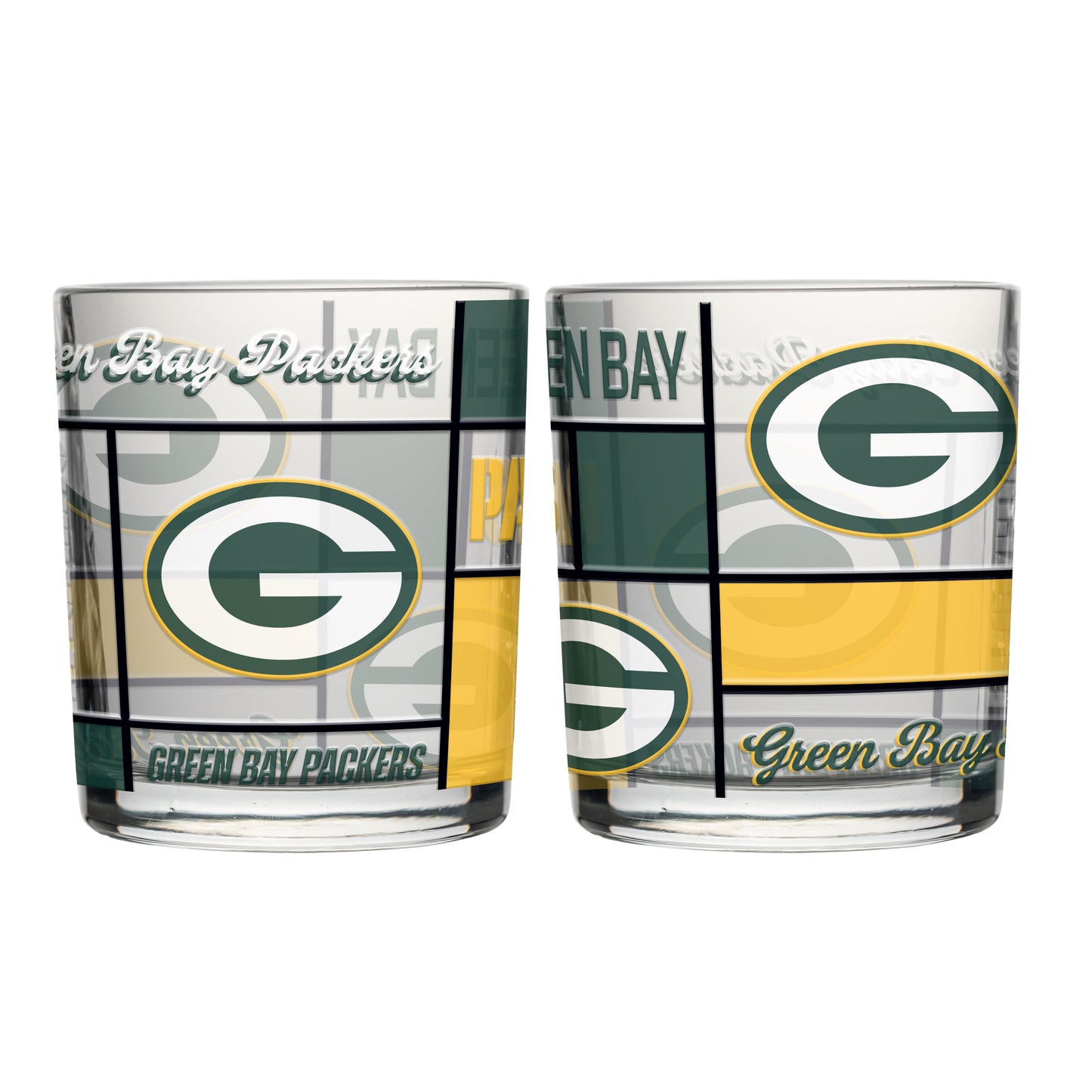 Green Bay Packers 12oz Quilted Stained Rocks Glass 2 Pck