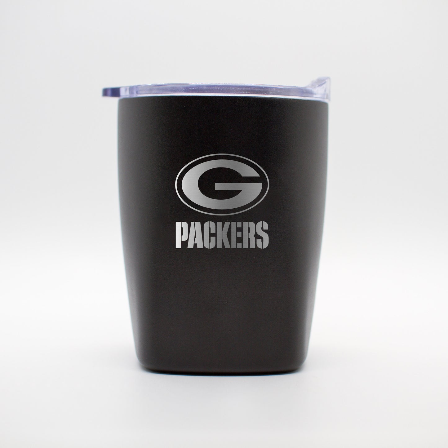 Green Bay Packers 10oz Etch Black Powder Coat Rocks Tumbler