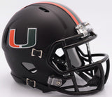 Miami Hurricanes Helmet Riddell Authentic Full Size Speed Style Miami Nights Design with a green and orange "u" logo on the side, featuring a face mask and chin strap.