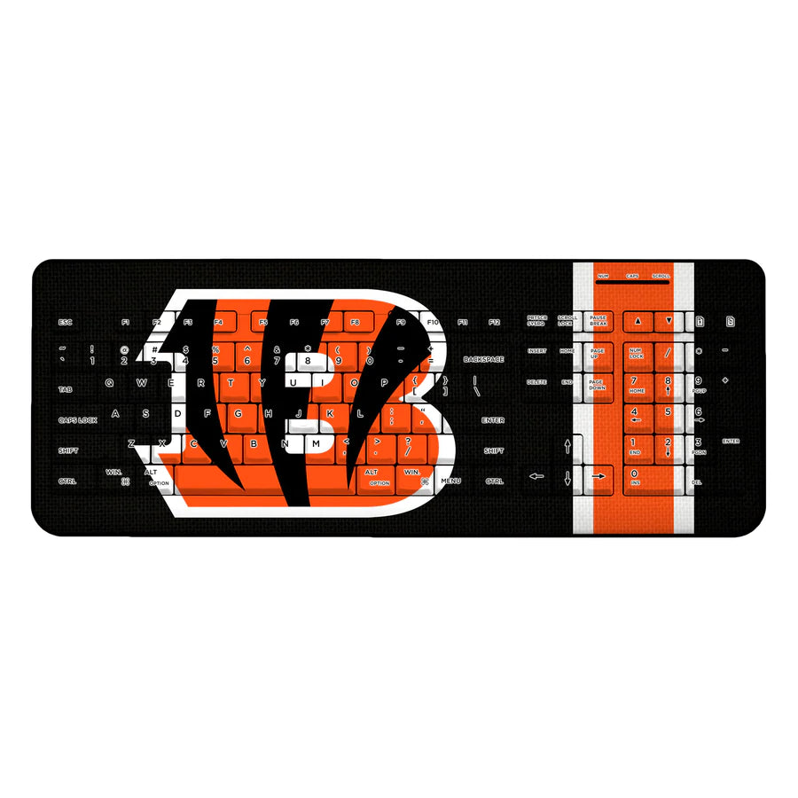 Graphic image of a Cincinnati Bengals Stripe Wireless Mouse-themed design, featuring the letter "b" integrated into a bold, orange and black pattern resembling a digital scoreboard.