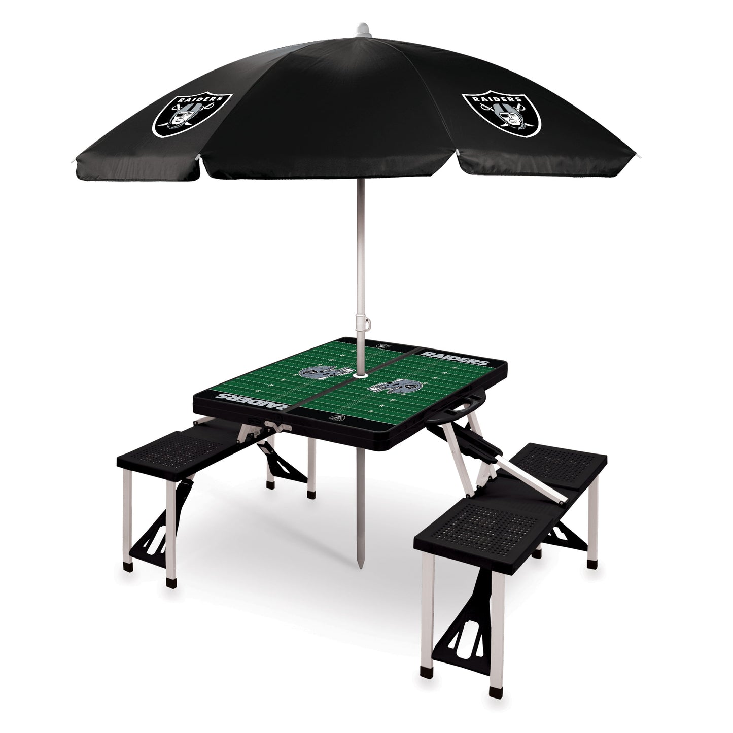 Las Vegas Raiders - Picnic Table Portable Folding Table with Seats and Umbrella