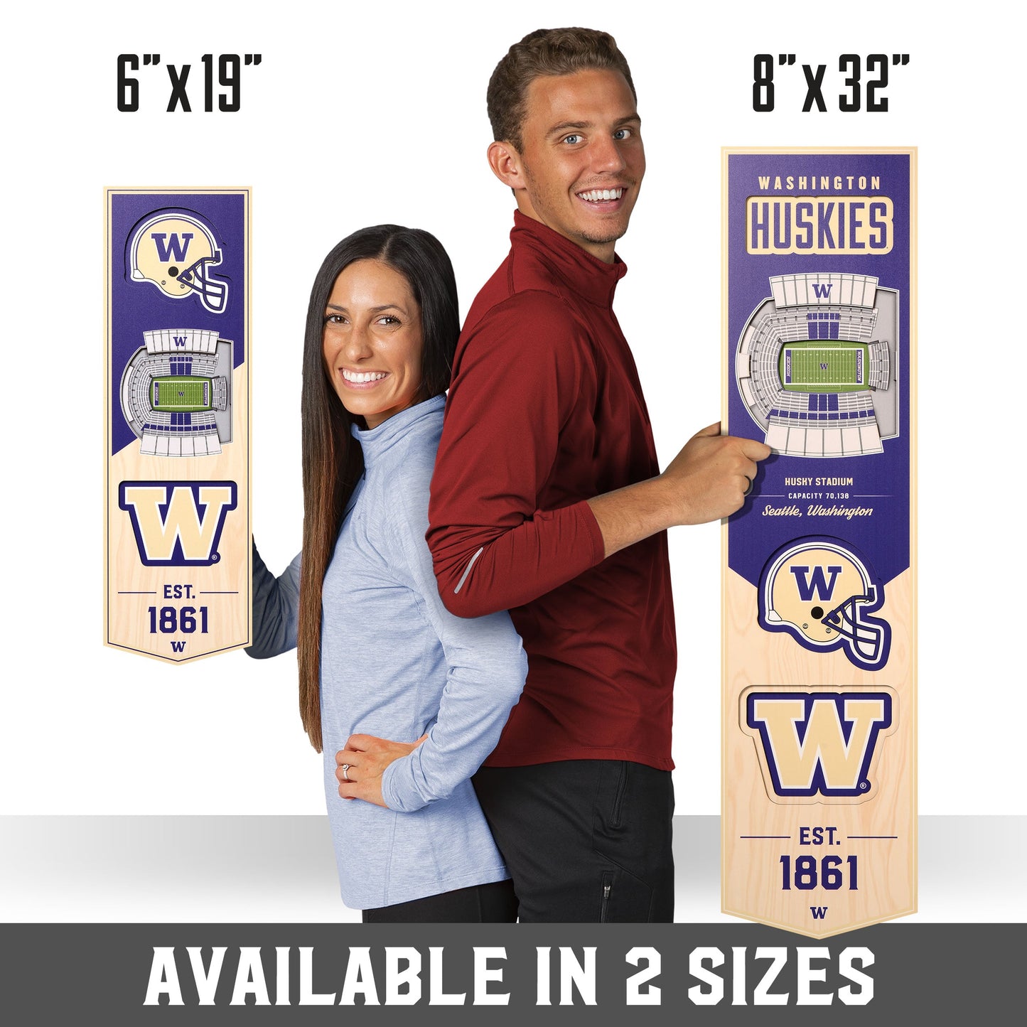 NCAA Washington Huskies 3D Stadium Banner 8' X 32'