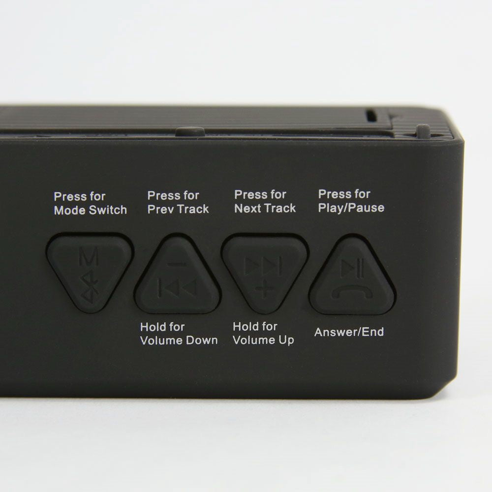 Florida Gators BX-100 Bluetooth Speaker with tactile buttons labeled for mode switch, track control, play/pause, volume adjustment, and call management.