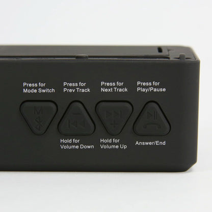 Florida Gators BX-100 Bluetooth Speaker with tactile buttons labeled for mode switch, track control, play/pause, volume adjustment, and call management.