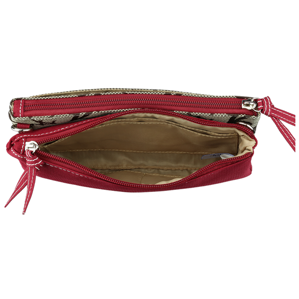 Shane Crossbody Wristlet 8182 ALABAMA with tassels, showing open compartments.