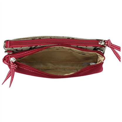 Shane Crossbody Wristlet 8182 ALABAMA with tassels, showing open compartments.