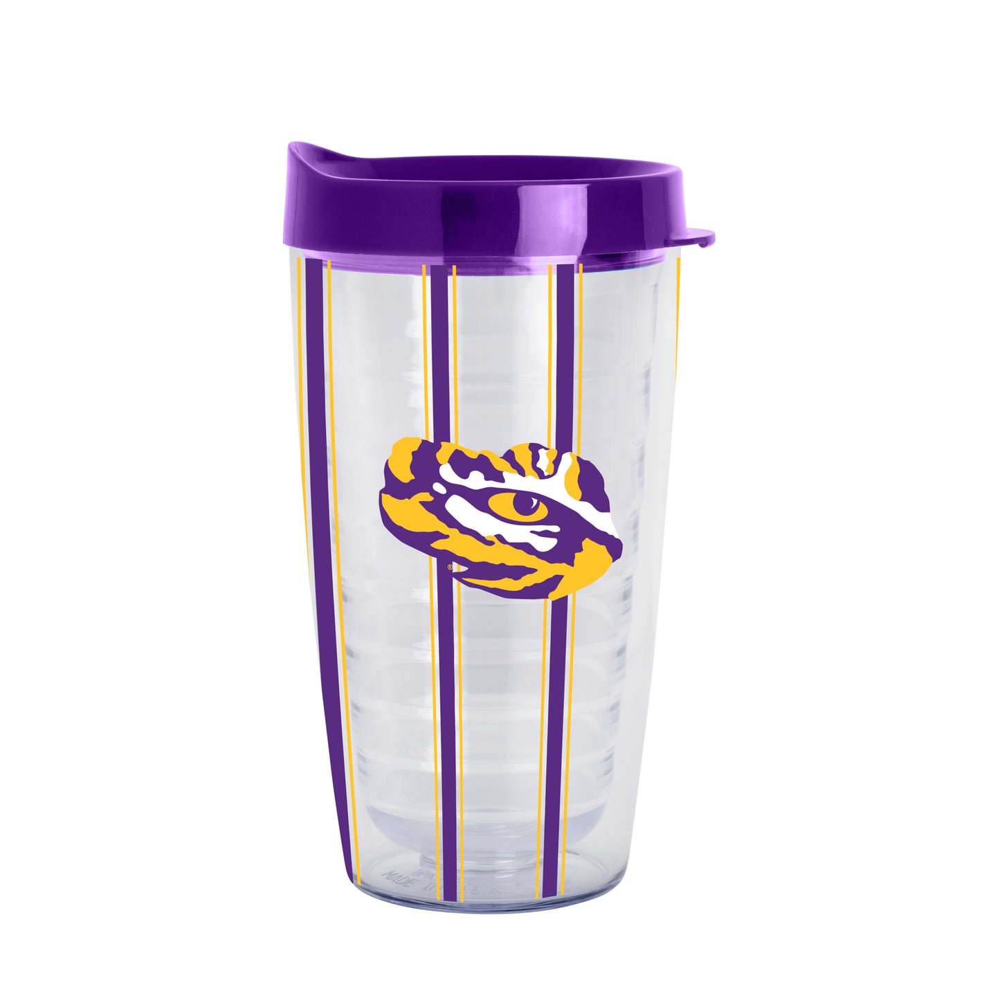 LSU 16oz Thin Stripe Dbl Wall Clear Tumbler
