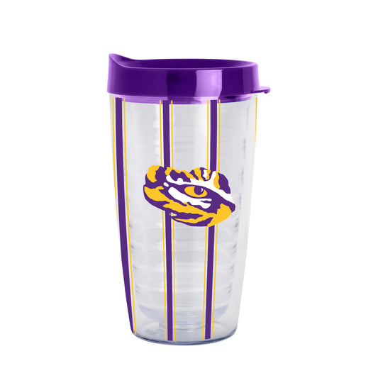 LSU 16oz Thin Stripe Dbl Wall Clear Tumbler