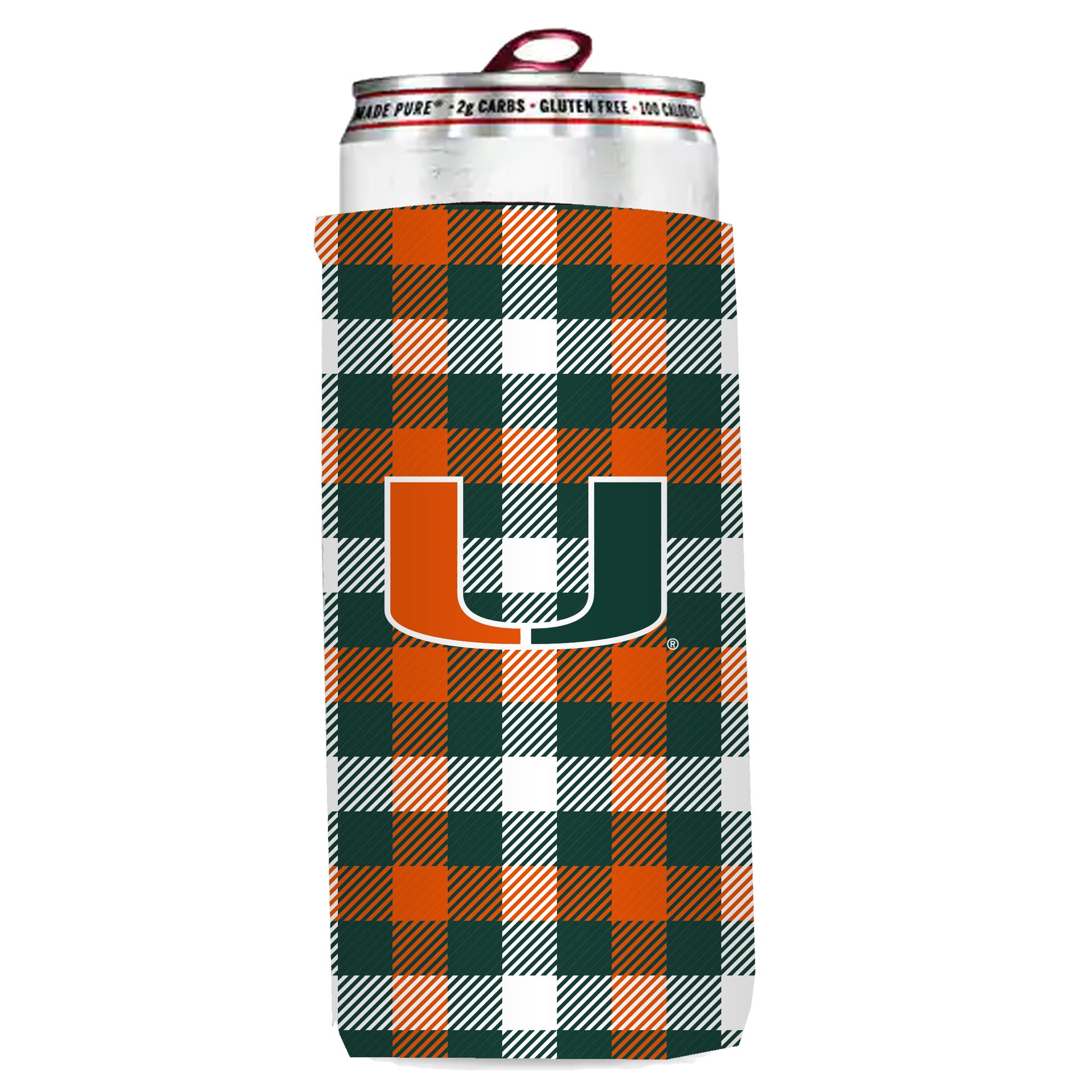 Miami Hurricanes Plaid Insulated Slim Can Sleeve