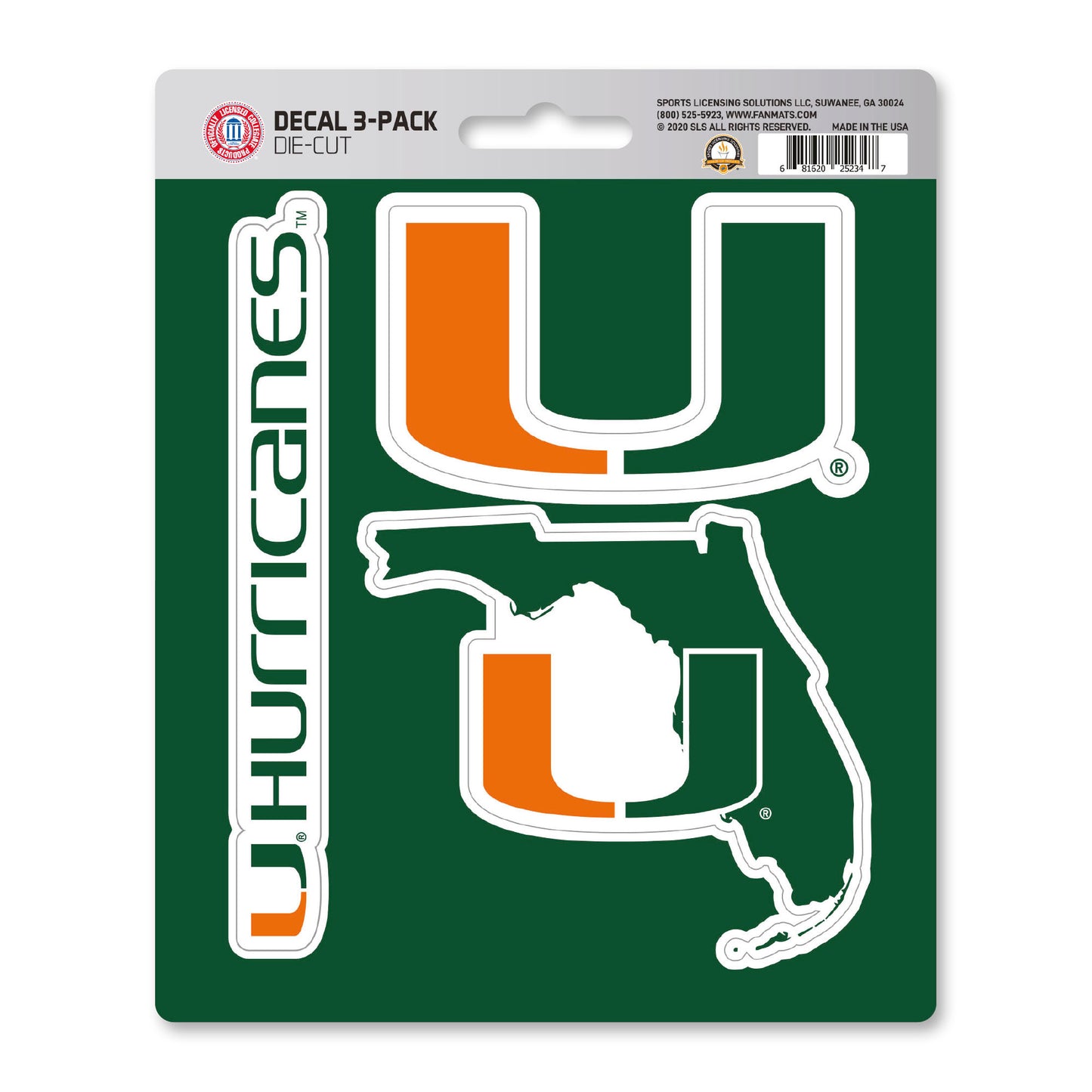 University of Miami Hurricanes Decal 3-pk
