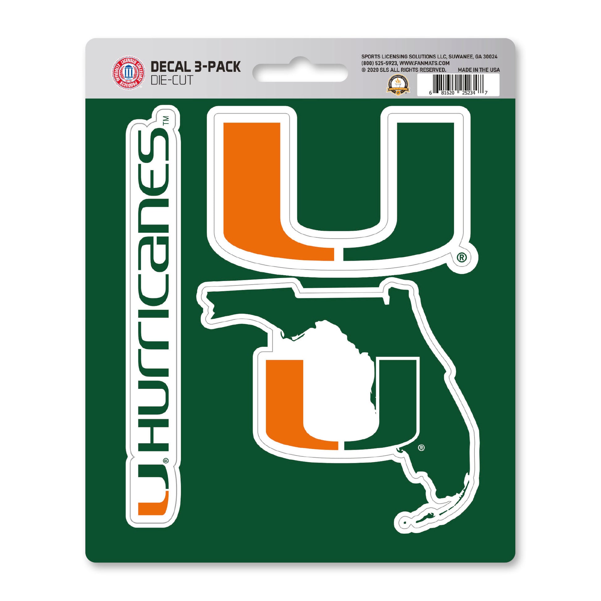 University of Miami Hurricanes Decal 3-pk