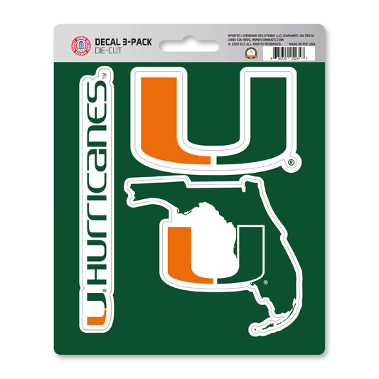 University of Miami Hurricanes Decal 3-pk