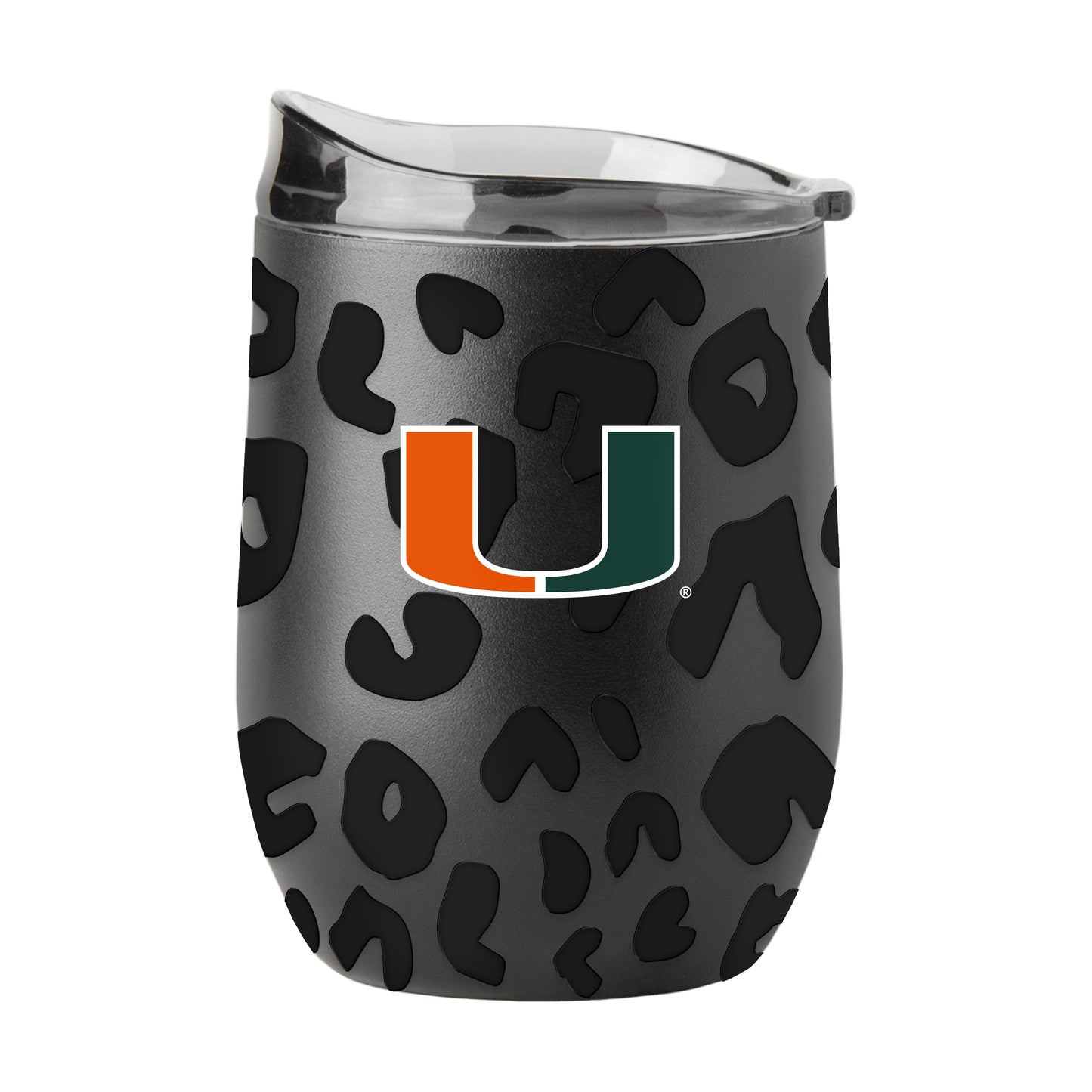Miami Hurricanes Leopard 16oz Black Powdercoat Curved Beverage