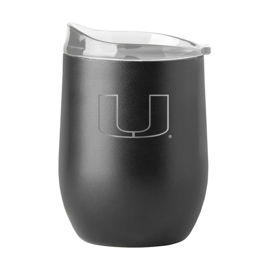 Miami Hurricanes 16oz Etch Black Powder Coat Curved Beverage