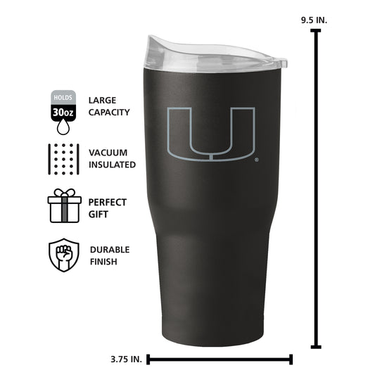 Miami Hurricanes 30oz Etch Black Powder Coat Tumbler