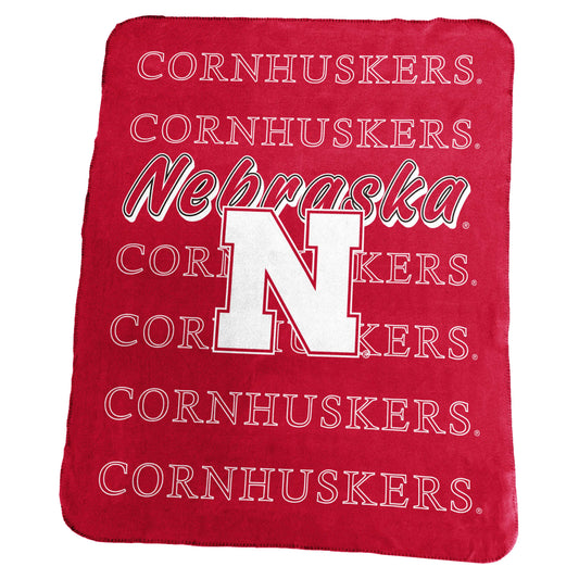Nebraska Classic Repeating Team Name Fleece Throw