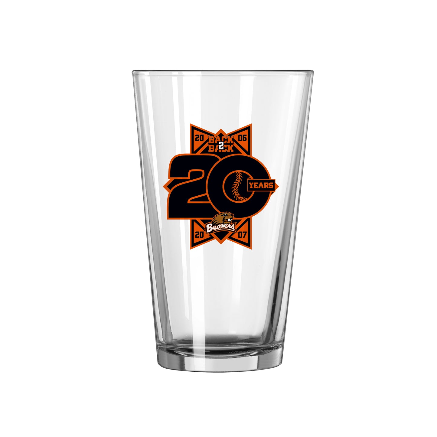 Oregon State 20th Anniversary Baseball 16oz Pint Glass