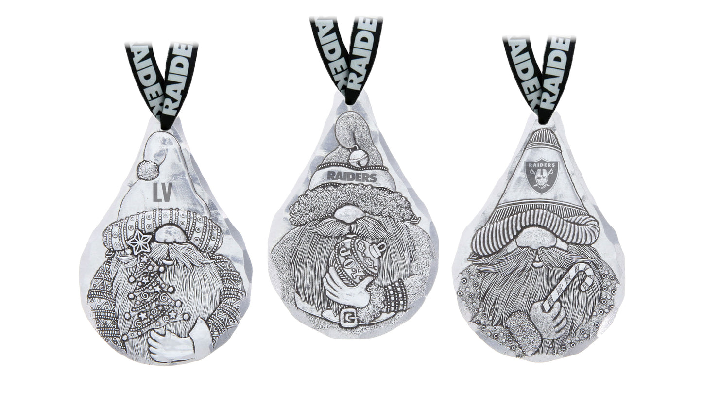 NFL Las Vegas Raiders 3-Piece Gridiron Gnomes Ornament Set