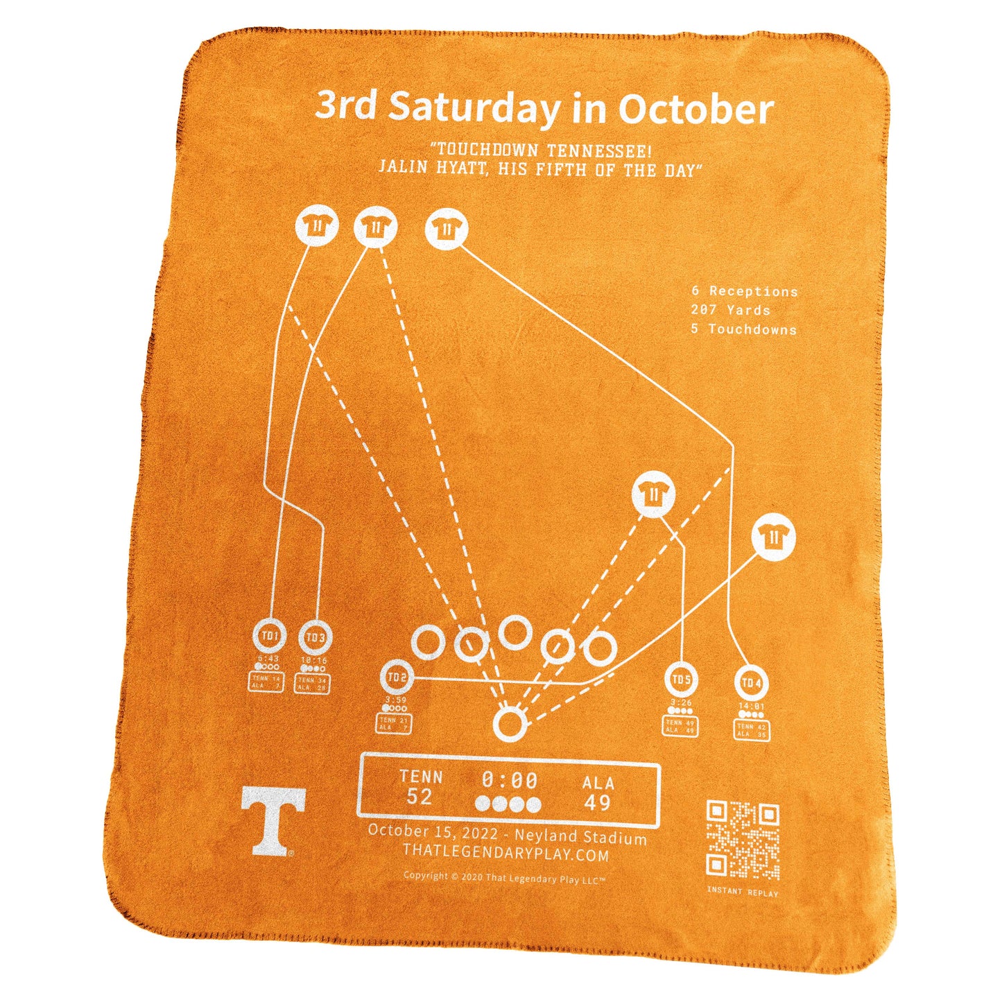 Tennessee Legendary Play 3rd Saturday in October Classic Fleece Throw