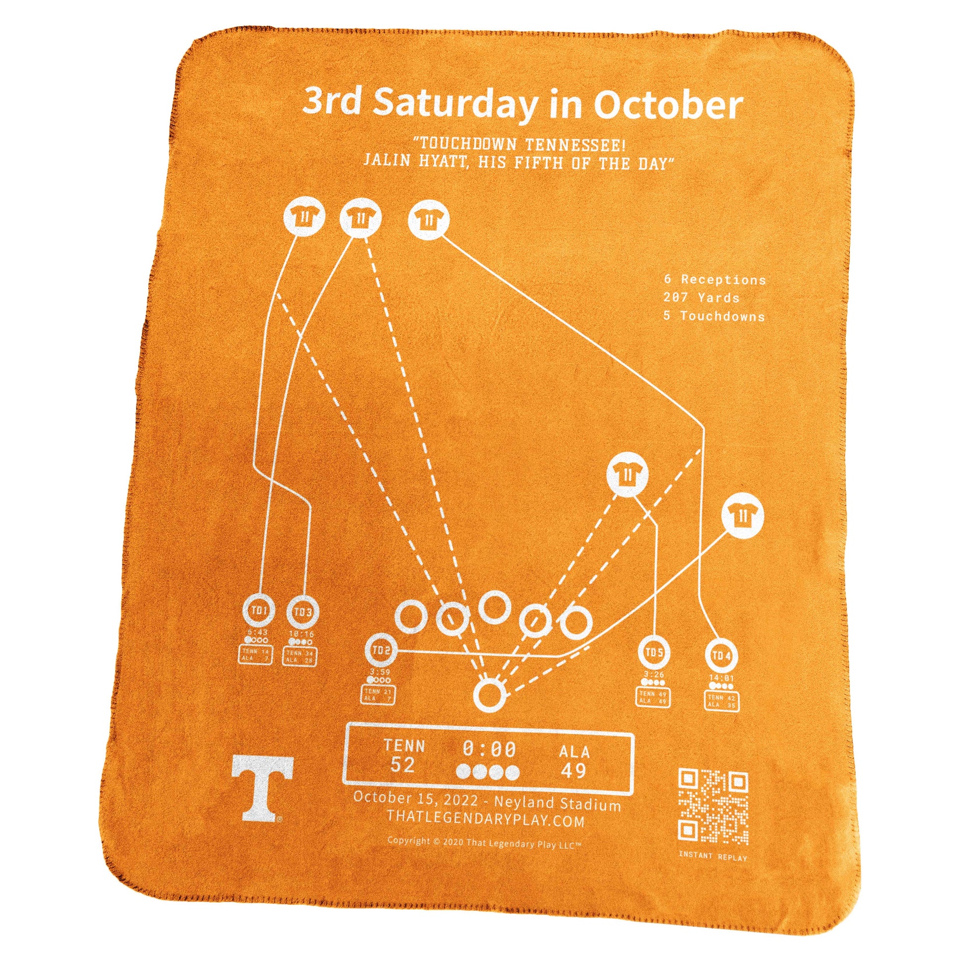 Tennessee Legendary Play 3rd Saturday in October Classic Fleece Throw