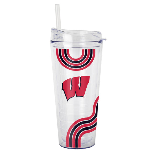Wisconsin 22oz Waves Dbl Wall Clear Tumbler