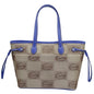Beige The Safari Handbag (Florida Gators) with blue handles featuring an all-over pattern of stylized crocodile logos.