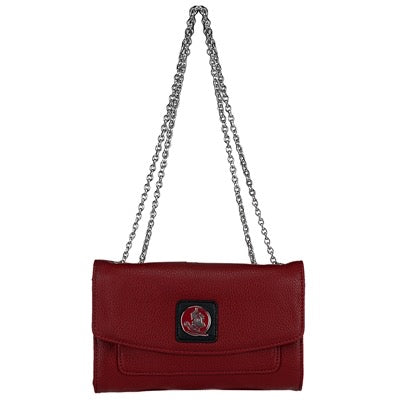 Red leather Handbag Harriett 6862 FLORIDA STATE with a silver chain strap and a circular logo clasp on the front flap.