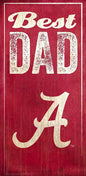 Vintage-style red sign with the text "best dad a" in white, featuring distressed and faded typography, conveying a retro aesthetic.