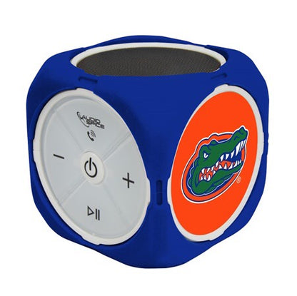 Blue FLORIDA GATORS MX-300 CUBIO BLUETOOTH® SPEAKER featuring control buttons and a university of florida gators logo on the side.