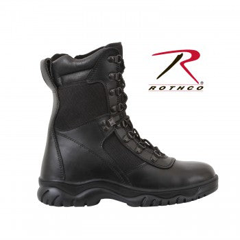 Rothco Forced Entry 8" Tactical Boot With Side Zipper with logo on upper right side, featuring high-top design and lace-up closure.