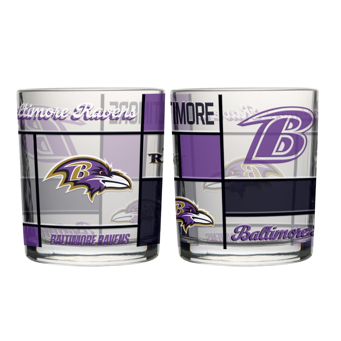 Baltimore Ravens 12oz Quilted Stained Rocks Glass 2 Pck