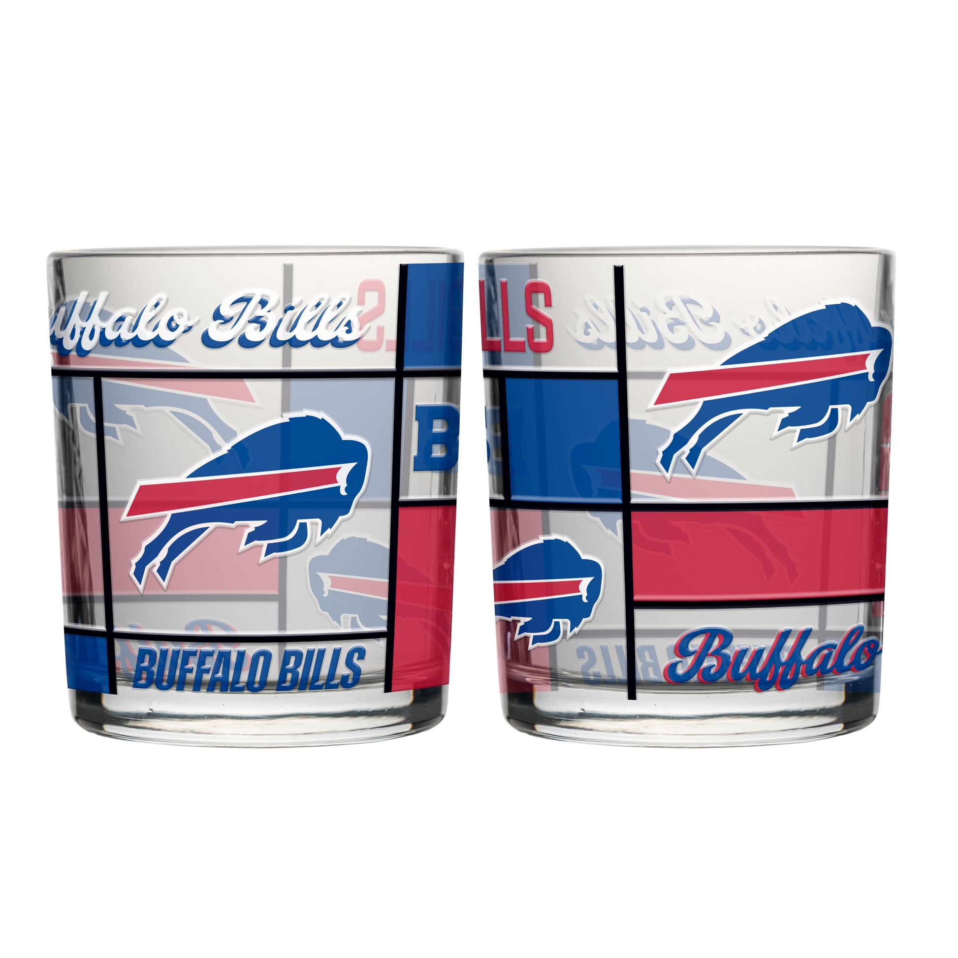 Buffalo Bills 12oz Quilted Stained Rocks Glass 2 Pck