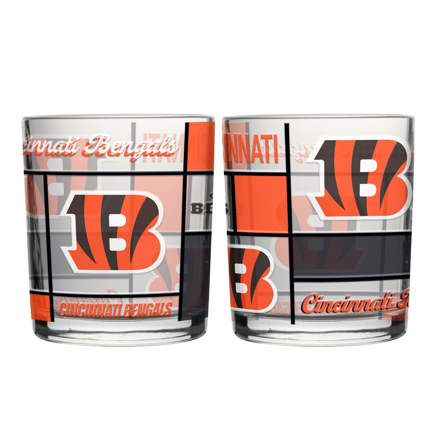 Cincinnati Bengals 12oz Quilted Stained Rocks Glass 2 Pck