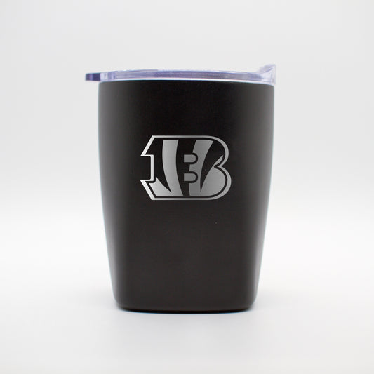 Cincinnati Bengals 10oz Etch Black Powder Coat Rocks Tumbler