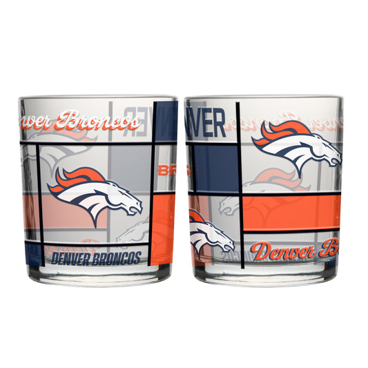 Denver Broncos 12oz Quilted Stained Rocks Glass 2 Pck