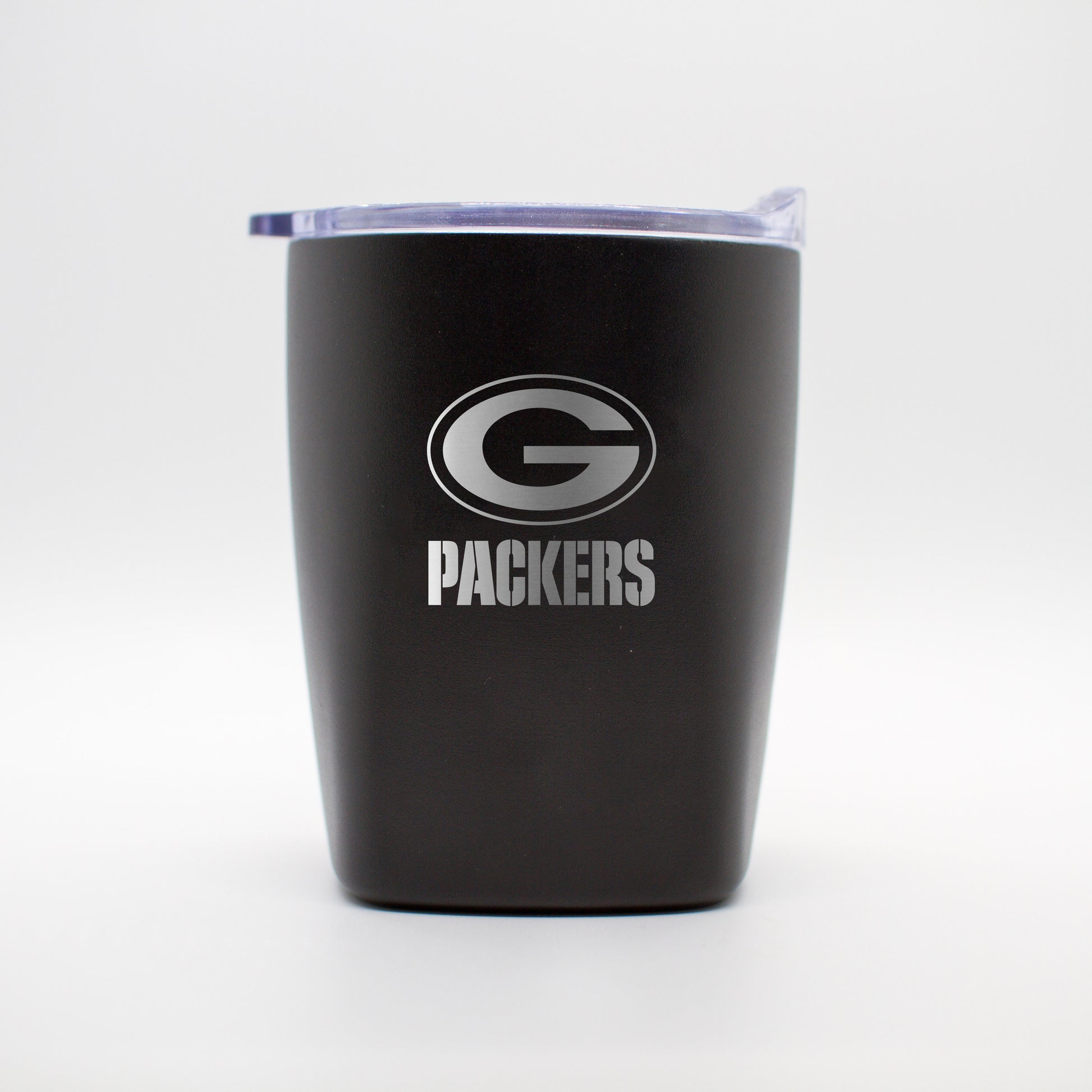Green Bay Packers 10oz Etch Black Powder Coat Rocks Tumbler
