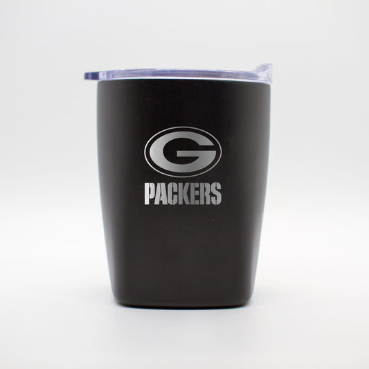 Green Bay Packers 10oz Etch Black Powder Coat Rocks Tumbler