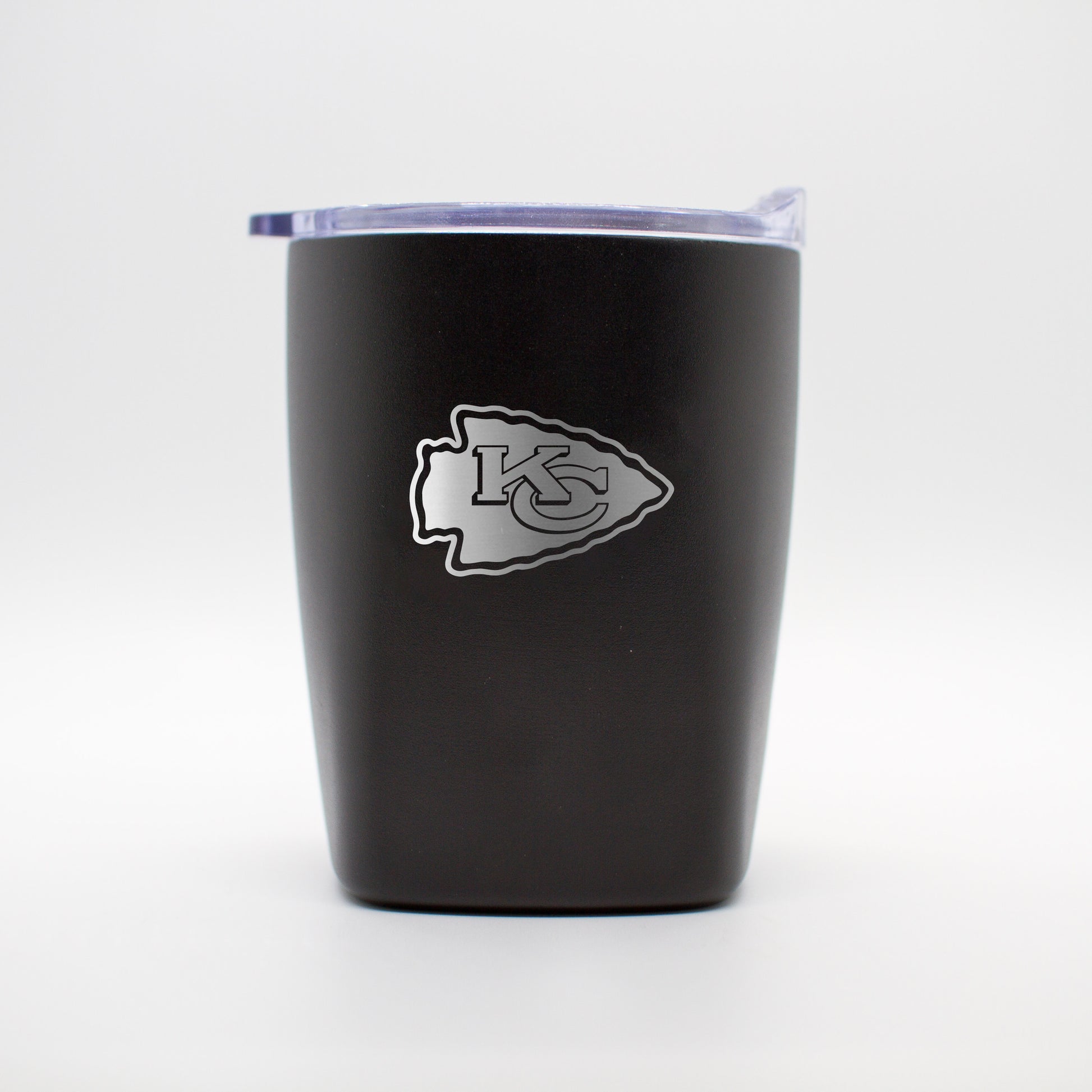 Kansas City Chiefs 10oz Etch Black Powder Coat Rocks Tumbler