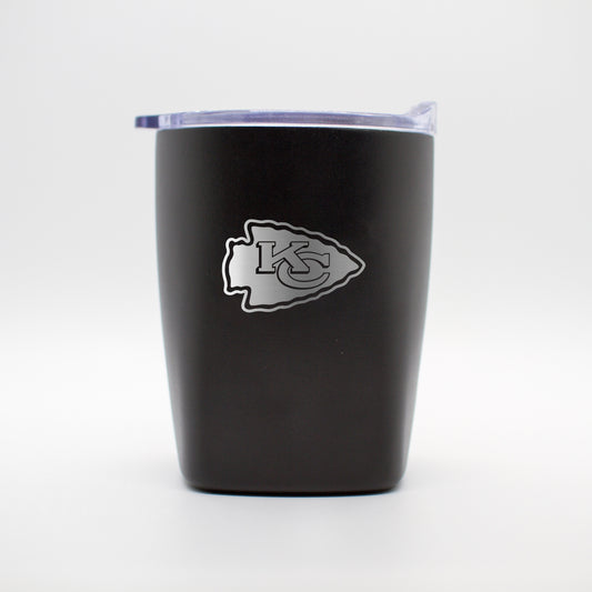 Kansas City Chiefs 10oz Etch Black Powder Coat Rocks Tumbler