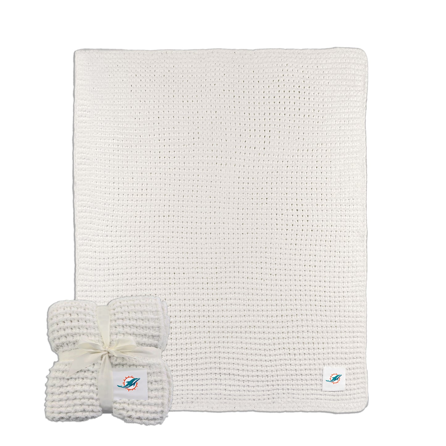 Miami Dolphins Solid Ivory Cable Knit Throw 50x60