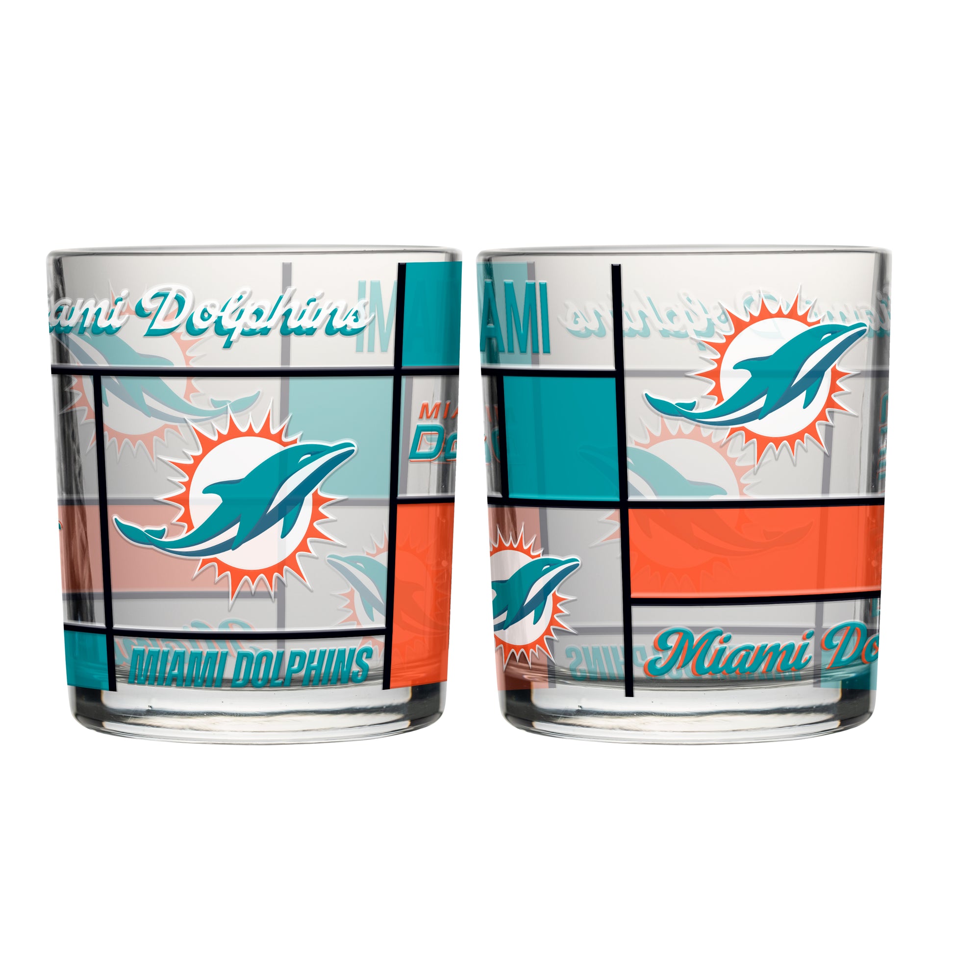 Miami Dolphins 12oz Quilted Stained Rocks Glass 2 Pck
