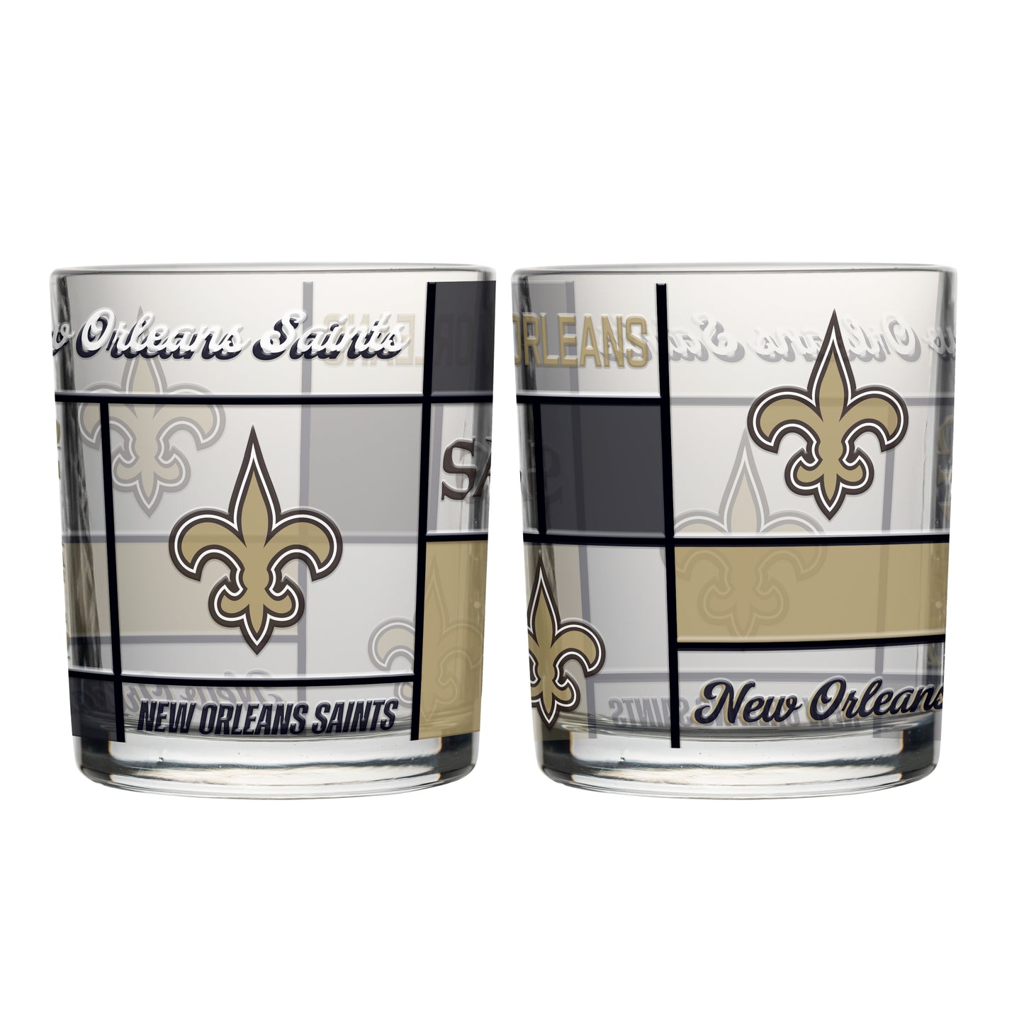 New Orleans Saints 12oz Quilted Stained Rocks Glass 2 Pck