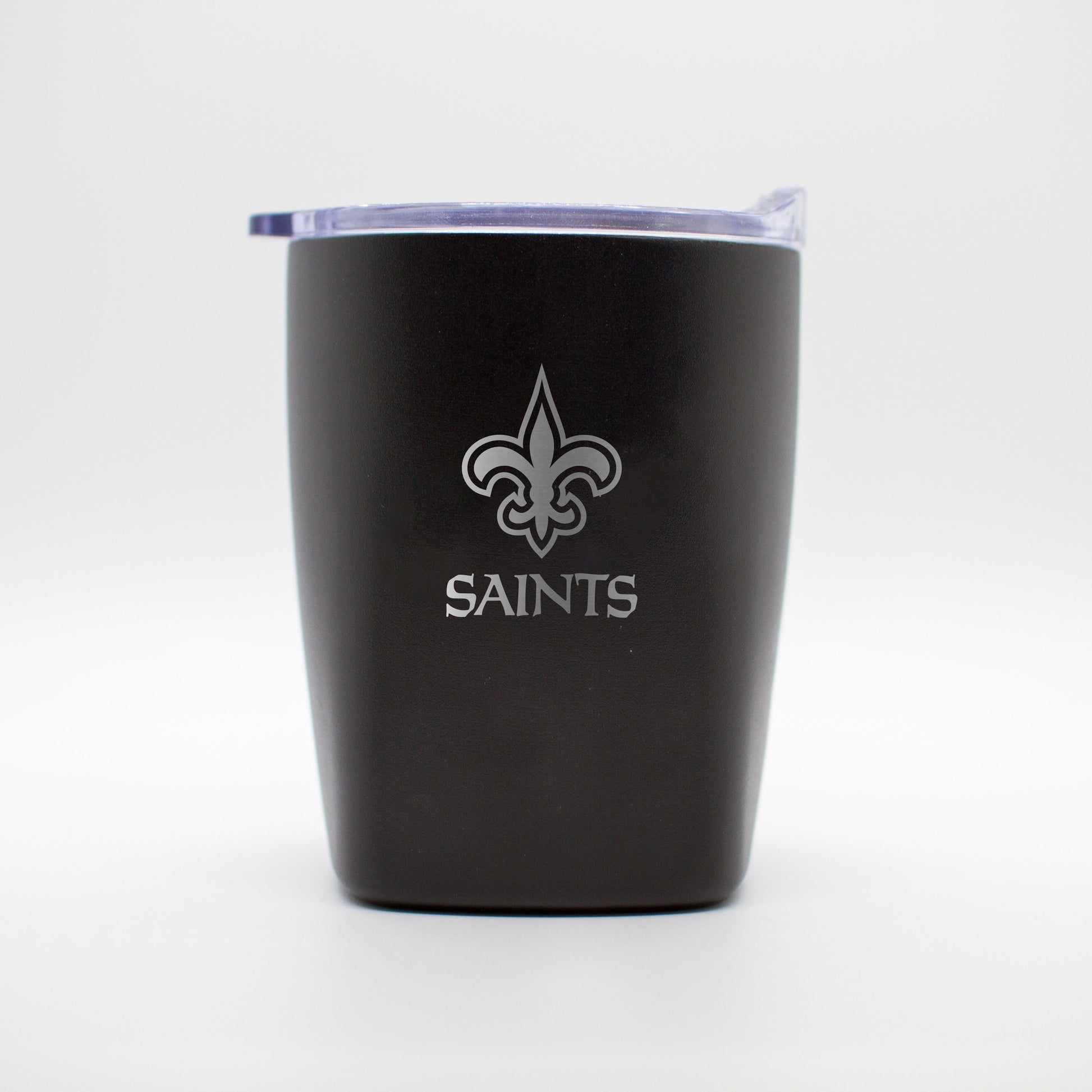 New Orleans Saints 10oz Etch Black Powder Coat Rocks Tumbler