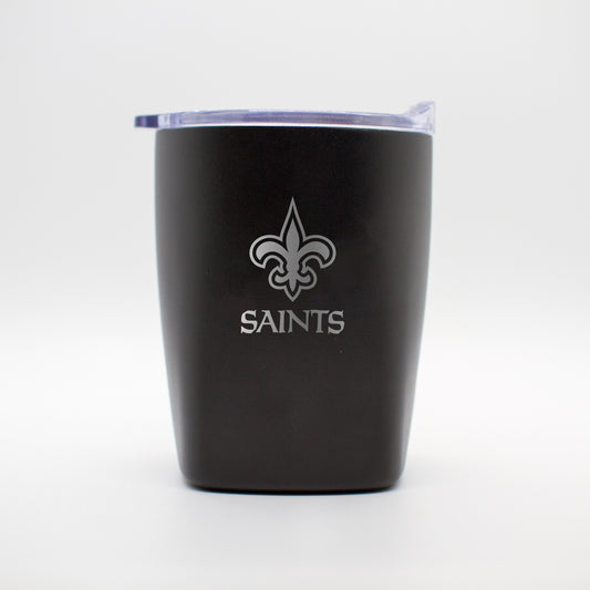 New Orleans Saints 10oz Etch Black Powder Coat Rocks Tumbler