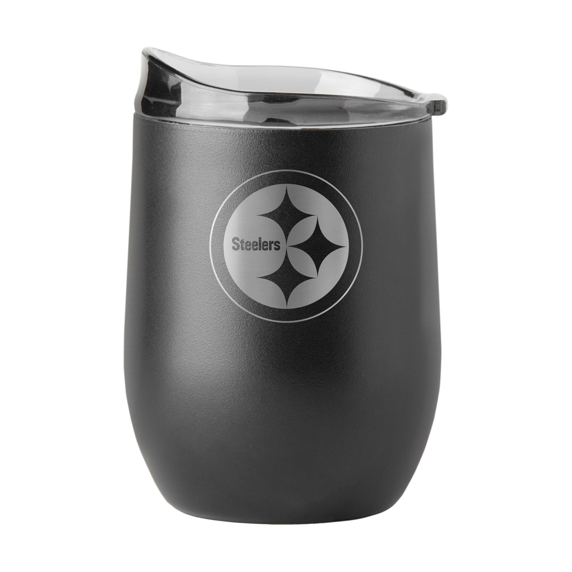 Pittsburgh Steelers 16oz Black Etch Powder Coat Curved Bev